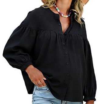 Women's Maternity Shirts Blouses Pleated Button Down Long Sleeve Pregnancy Nursing Top