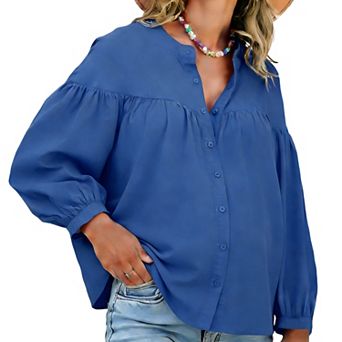 Women's Maternity Shirts Blouses Pleated Button Down Long Sleeve Pregnancy Nursing Top