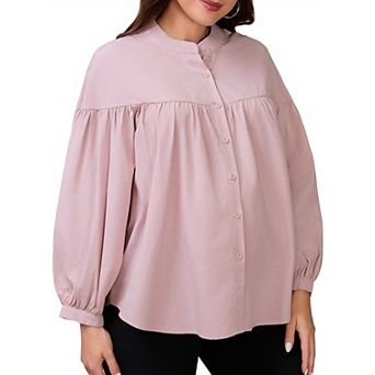 Women's Maternity Shirts Blouses Pleated Button Down Long Sleeve Pregnancy Nursing Top