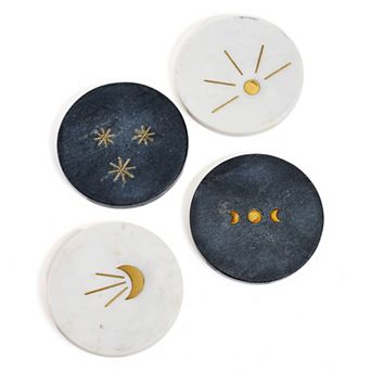 Indukala Moon Phase Marble Coasters - Black, White, Set of 4