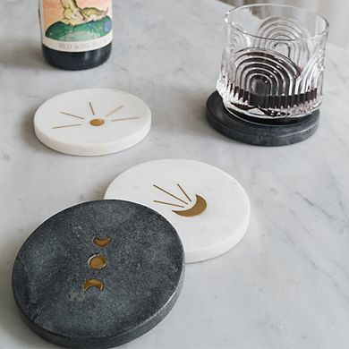 Indukala Moon Phase Marble Coasters - Black, White, Set of 4