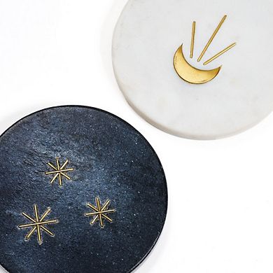 Indukala Moon Phase Marble Coasters - Black, White, Set of 4