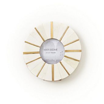 Mukhendu 3x3 Round Picture Frame - Carved Bone, Brass Accents