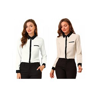2 Packs Women's Color Block Button Down Long Sleeve Work Shirt