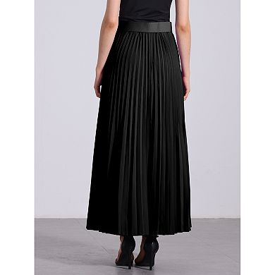 2 Packs Women's Elastic High Waist Flowy Pleated Maxi Skirt with Belt