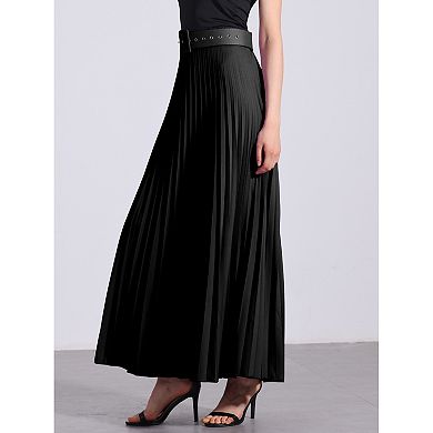 2 Packs Women's Elastic High Waist Flowy Pleated Maxi Skirt with Belt