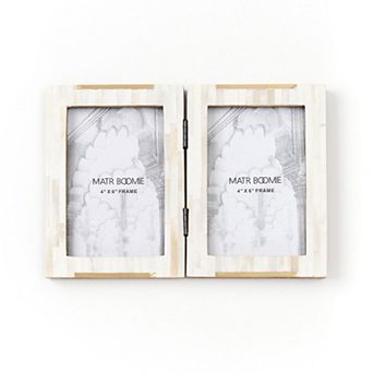 Mukhendu Double Picture Frame - Carved Bone, Brass Accent