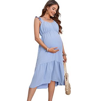 Maternity Dress Summer Ruffle Sleeve Sweetheart Neckline Sleeveless Maxi Dress Baby Shower