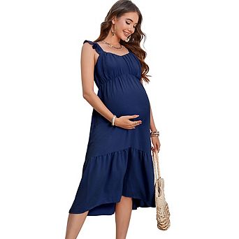 Maternity Dress Summer Ruffle Sleeve Sweetheart Neckline Sleeveless Maxi Dress Baby Shower