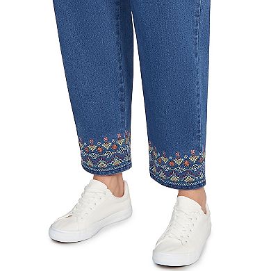 Plus Size Alfred Dunner Super Stretch Geometric Denim Ankle Pants