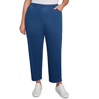 Plus Size Alfred Dunner Denim Knit Medium Length Split Hem Jeans