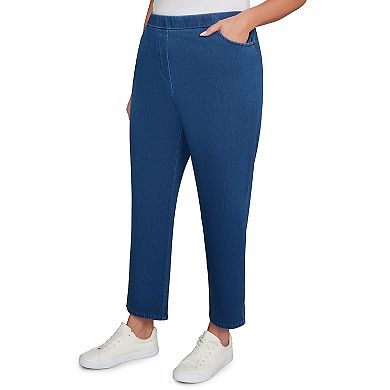 Plus Size Alfred Dunner Denim Knit Medium Length Split Hem Jeans