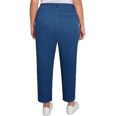 Plus Size Alfred Dunner Denim Knit Medium Length Split Hem Jeans