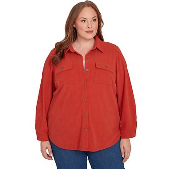 Plus Size Alfred Dunner Plush Ribbed Oversized Button Front Top