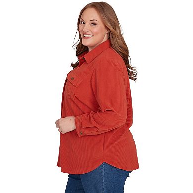 Plus Size Alfred Dunner Plush Ribbed Oversized Button Front Top