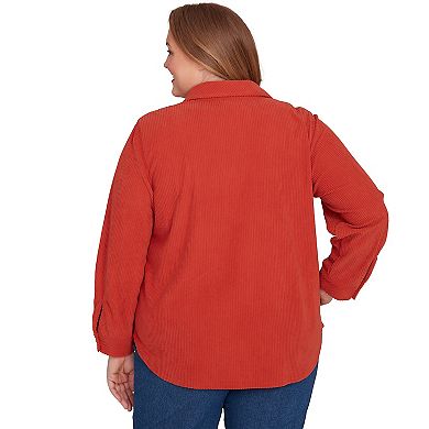 Plus Size Alfred Dunner Plush Ribbed Oversized Button Front Top
