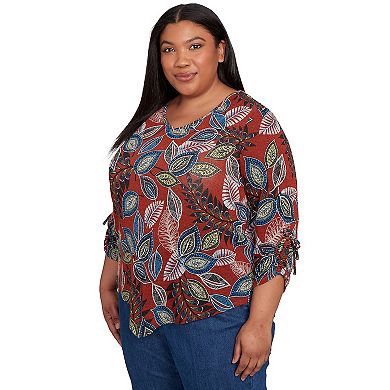 Plus Size Alfred Dunner Batik Leaves Melange Asymmetrical Top
