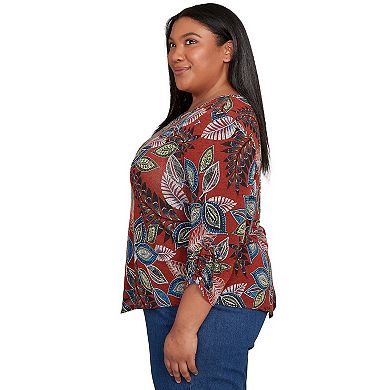 Plus Size Alfred Dunner Batik Leaves Melange Asymmetrical Top