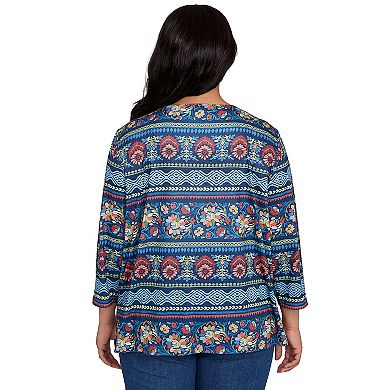 Plus Size Alfred Dunner Printed Sleeve Floral Embroidered Top