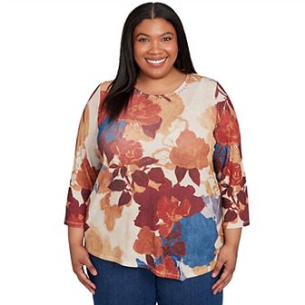 Plus Size Alfred Dunner Dramatic Abstract Floral Asymmetrical Top