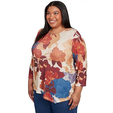 Plus Size Alfred Dunner Dramatic Abstract Floral Asymmetrical Top