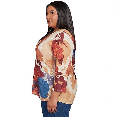 Plus Size Alfred Dunner Dramatic Abstract Floral Asymmetrical Top