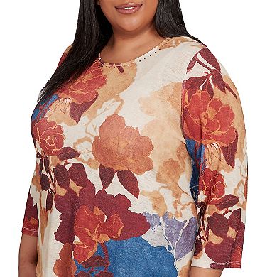 Plus Size Alfred Dunner Dramatic Abstract Floral Asymmetrical Top