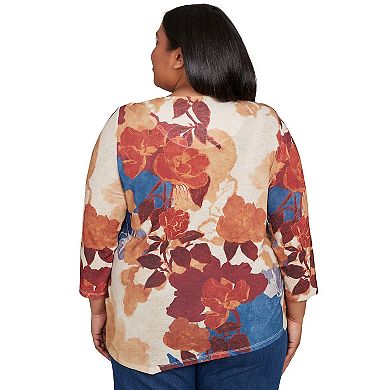 Plus Size Alfred Dunner Dramatic Abstract Floral Asymmetrical Top