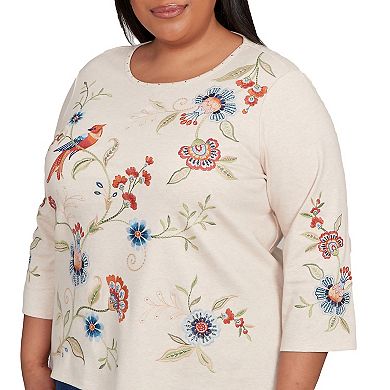 Plus Size Alfred Dunner Allover Floral Embroidered Crew Neck Top