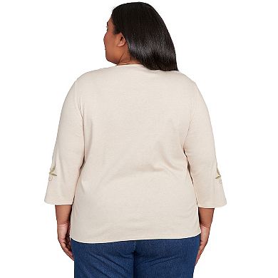 Plus Size Alfred Dunner Allover Floral Embroidered Crew Neck Top