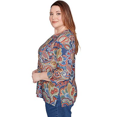 Plus Size Alfred Dunner Stitched Floral Pleated Neck Top