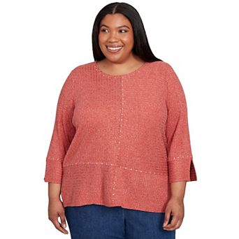 Plus Size Alfred Dunner Embellished Spliced Solid Top
