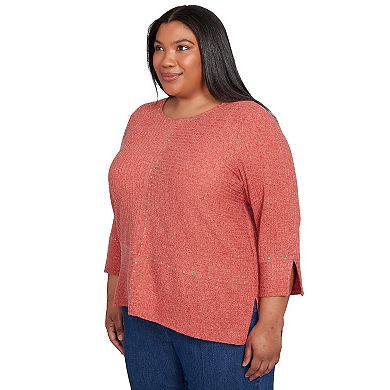 Plus Size Alfred Dunner Embellished Spliced Solid Top