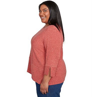 Plus Size Alfred Dunner Embellished Spliced Solid Top