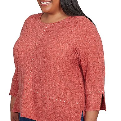 Plus Size Alfred Dunner Embellished Spliced Solid Top