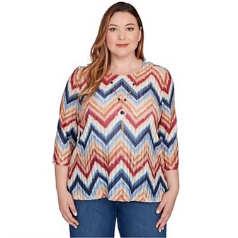 Plus Size Alfred Dunner Textured Knit Chevron Top with Necklace