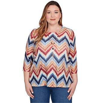Plus Size Alfred Dunner Textured Knit Chevron Top with Necklace