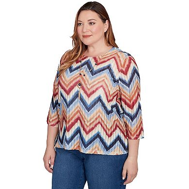 Plus Size Alfred Dunner Textured Knit Chevron Top with Necklace