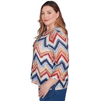 Plus Size Alfred Dunner Textured Knit Chevron Top with Necklace