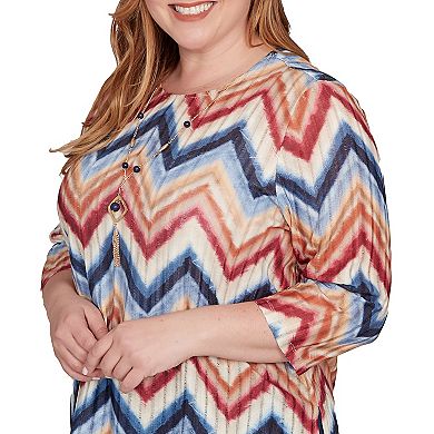 Plus Size Alfred Dunner Textured Knit Chevron Top with Necklace