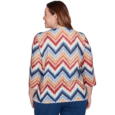 Plus Size Alfred Dunner Textured Knit Chevron Top with Necklace