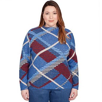Plus Size Alfred Dunner Exploded Plaid Mock Neck Sweater