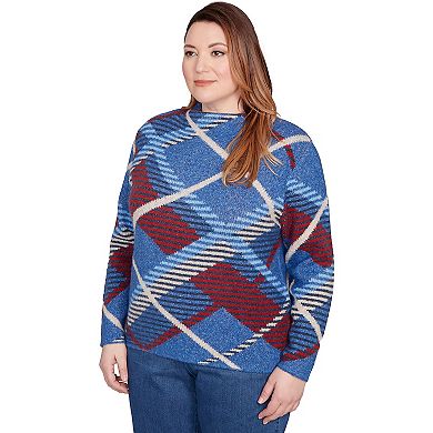 Plus Size Alfred Dunner Exploded Plaid Mock Neck Sweater