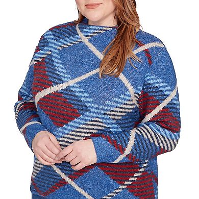 Plus Size Alfred Dunner Exploded Plaid Mock Neck Sweater
