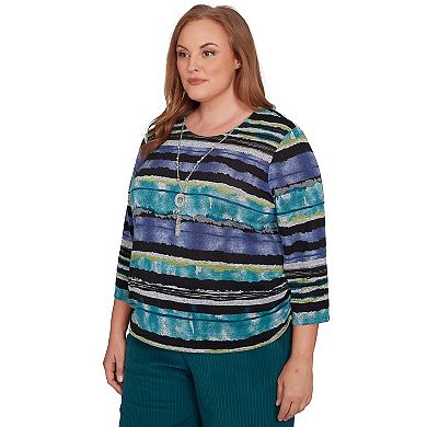 Plus Size Alfred Dunner Biadere Melange Stripe Top with Necklace