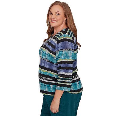 Plus Size Alfred Dunner Biadere Melange Stripe Top with Necklace