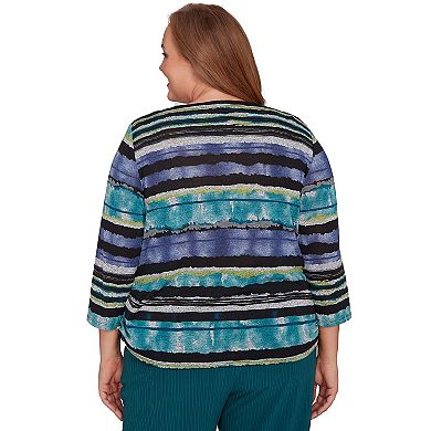 Plus Size Alfred Dunner Biadere Melange Stripe Top with Necklace