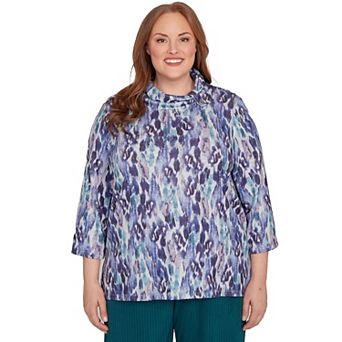 Plus Size Alfred Dunner Animal Melange Three-Quarter Sleeve Top