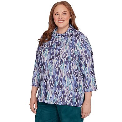 Plus Size Alfred Dunner Animal Melange Three-Quarter Sleeve Top
