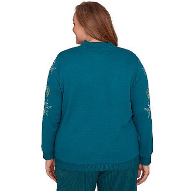 Plus Size Alfred Dunner Embroidered Sleeve Button Detail Top